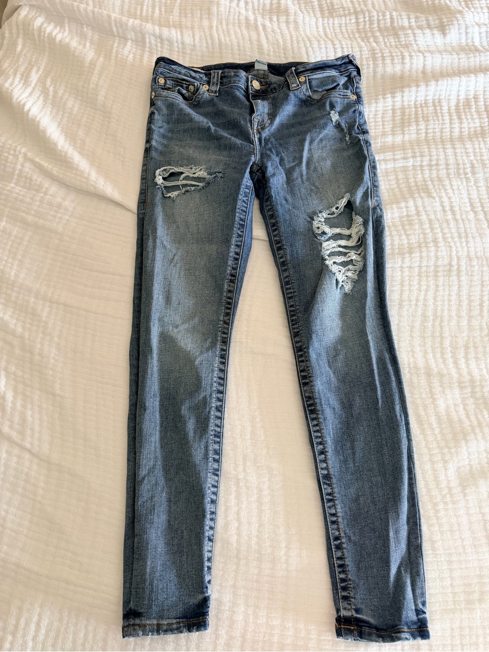 True Religion Distressed Skinny Jeans in Dark Wash